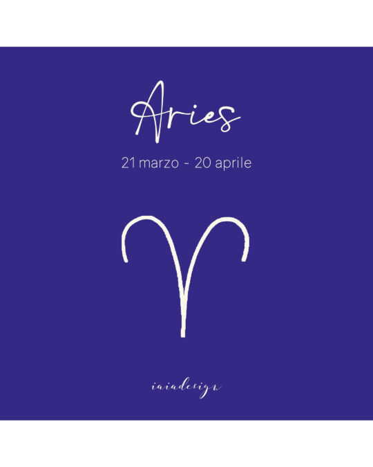 Illustrazione del segno zodiacale dell'Ariete con il suo simbolo e le date su un fondo color corallo.