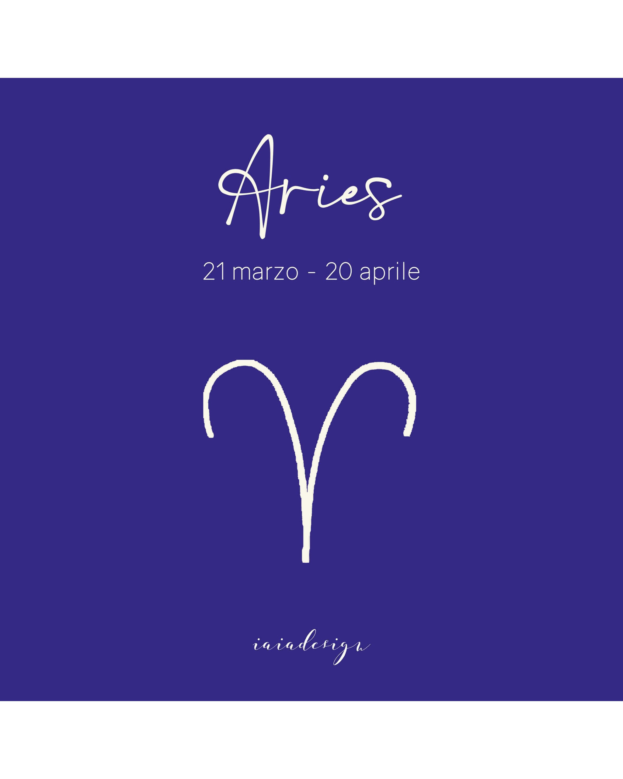 Illustrazione del segno zodiacale dell'Ariete con il suo simbolo e le date su un fondo color corallo.