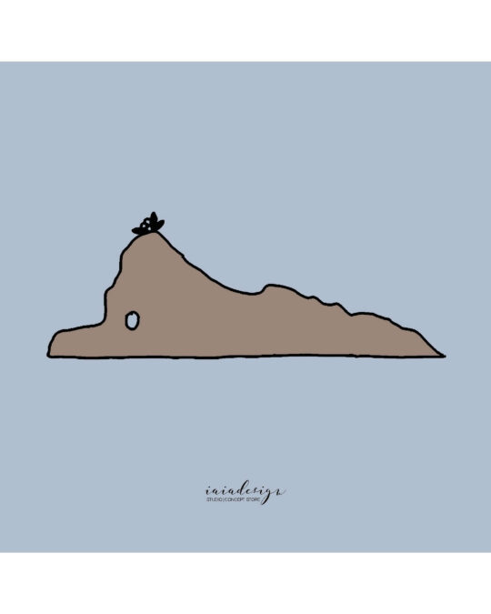 Illustrazione minimalista dello Scoglio dell'Ulivo di Palmi, che ne mostra la caratteristica sagoma con l'ulivo in cima.