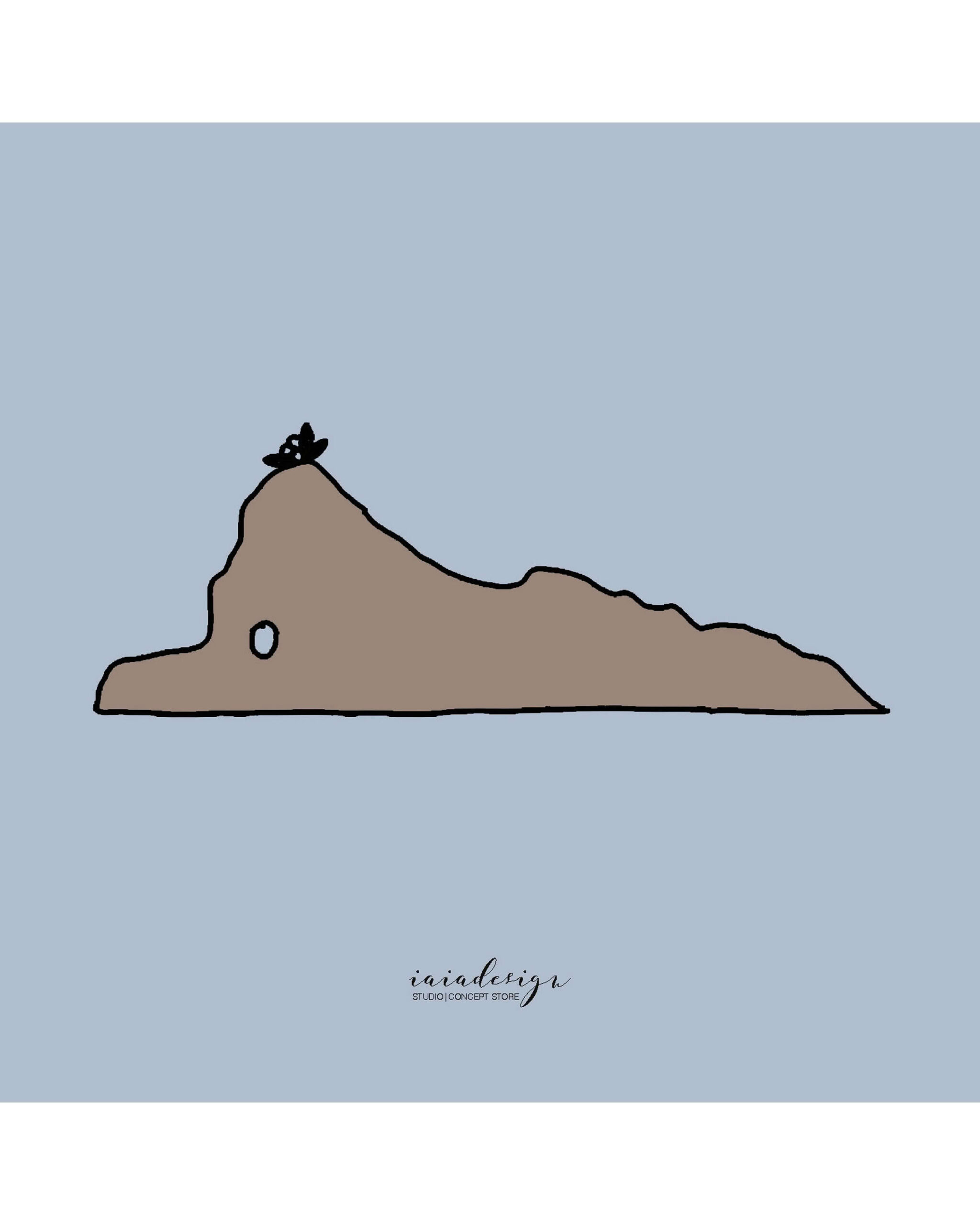 Illustrazione minimalista dello Scoglio dell'Ulivo di Palmi, che ne mostra la caratteristica sagoma con l'ulivo in cima.
