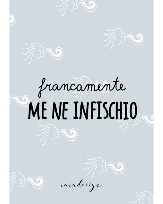 Illustrazione con la frase "Francamente me ne infischio" su un pattern che simboleggia il vento, ispirata al film Via col vento.